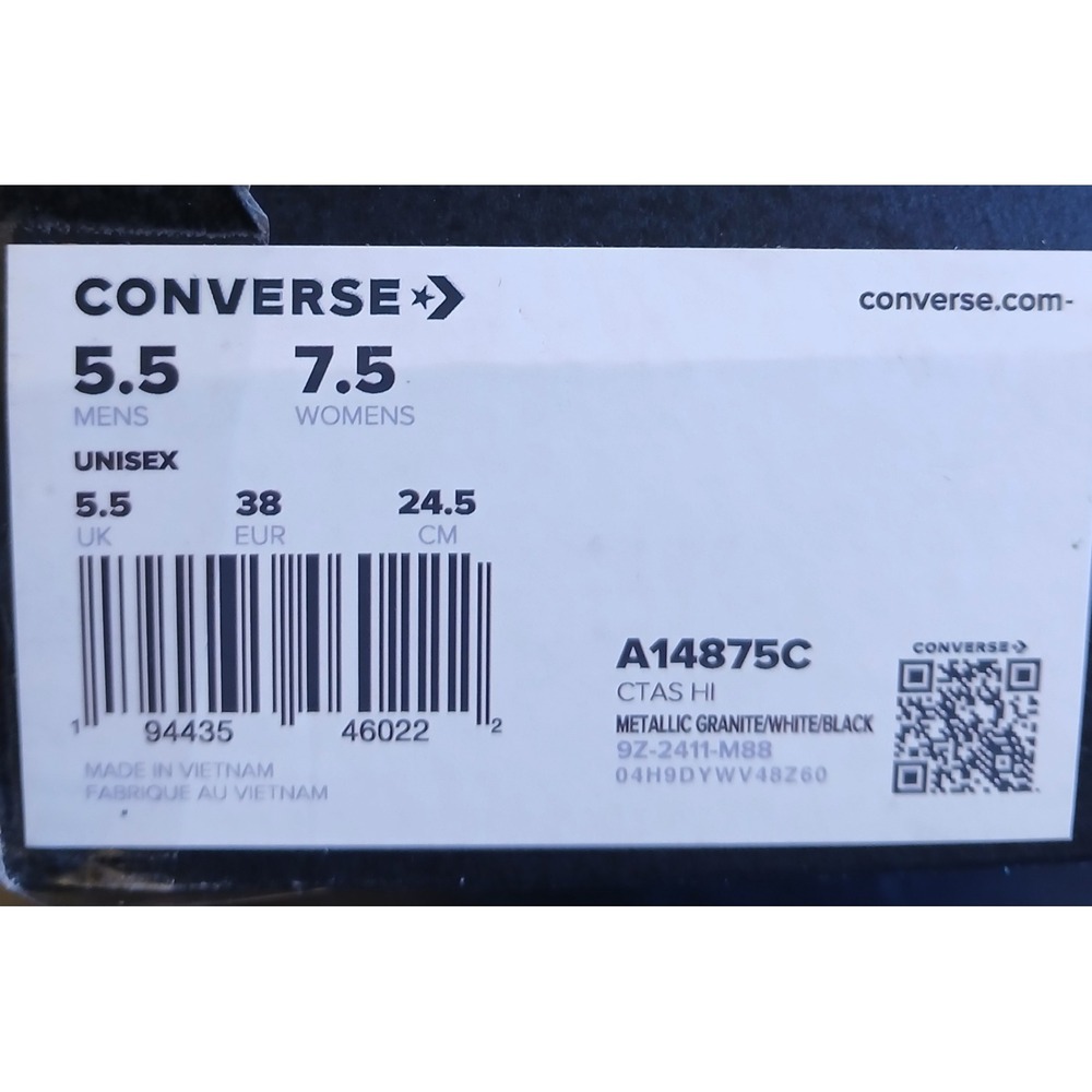 Converse Chuck Taylor All Star Hi Metallic Granite Silver Womens 7.5 A14875C New - Picture 5 of 12